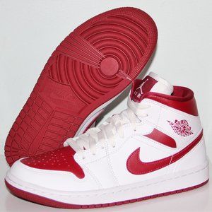 Nike Air Jordan 1 Mid White Pomegranate Basketball Shoes Womens 9.5
